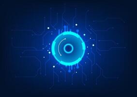 Technology abstract background. Hi-tech circles connected with technology circuits. It represents the technology of sending data to the system for processing according to commands. illustration vector