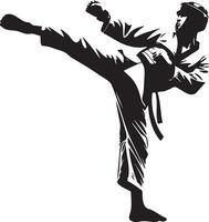Male Taekwondo Player Kick Silhouette. vector
