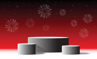 podium 3d with red background. stand to show 3d mock up products. Stage showcase on pedestal vector