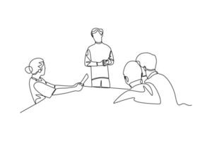 continues line business presentation in meeting room. one line art illustration vector