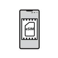 illustration concept of eSIM technology. Built-in SIM electronic telephone SIM card. vector