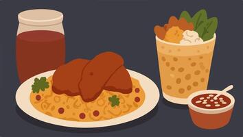 Comfort Food Classics - Mac and Cheese, Fried Chicken, and Potato Salad vector