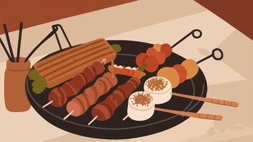 Assorted Skewers with Grilled Meats vector