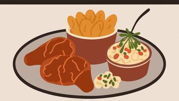 Comfort Food Classics - Mac and Cheese, Fried Chicken, and Potato Salad vector