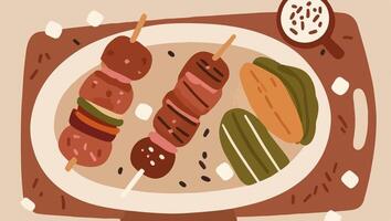 Assorted Skewers with Grilled Meats vector