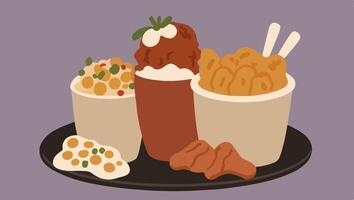 Comfort Food Classics - Mac and Cheese, Fried Chicken, and Potato Salad vector