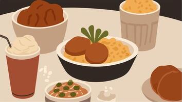 Comfort Food Classics - Mac and Cheese, Fried Chicken, and Potato Salad vector