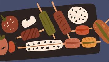 Assorted Skewers with Grilled Meats vector