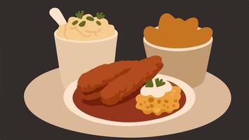 Comfort Food Classics - Mac and Cheese, Fried Chicken, and Potato Salad vector