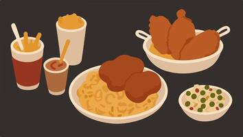 Comfort Food Classics - Mac and Cheese, Fried Chicken, and Potato Salad vector