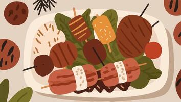 Assorted Skewers with Grilled Meats vector