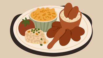 Comfort Food Classics - Mac and Cheese, Fried Chicken, and Potato Salad vector