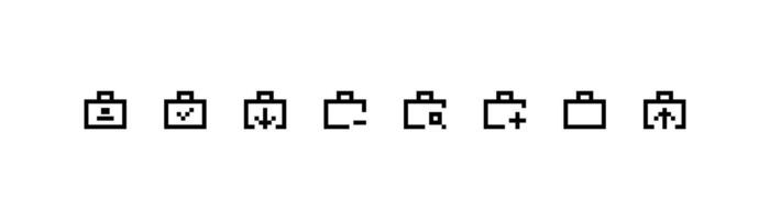 Pixel Art Briefcase Icons Various States. icon. vector