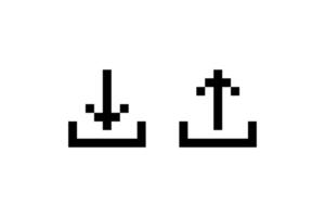 Pixel download and upload button. icon. vector