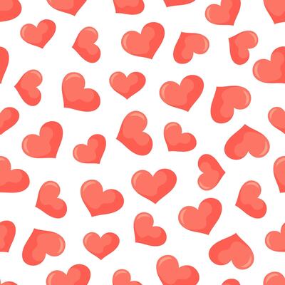 Valentines day seamless pattern with randomly located cute hearts. Simple illustration. Romantic background for Valentines day cards, wrapping paper, packaging, kids textile, baby fabric.