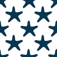 Underwater seamless pattern with starfish silhouette illustration in blue color. Sea star sketch, seashell drawing. Summer beach seaside print for background, textile, fabric, wrapping paper vector