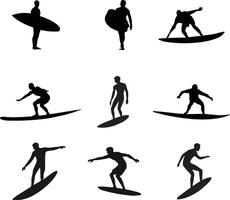 A collection of surfer silhouettes for artwork compositions vector