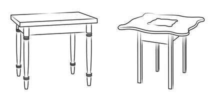 Tables outline, silhouette sketch, front view vector