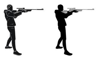 Shooter, hunter, military man with a weapon in his hands, silhouette sketch vector
