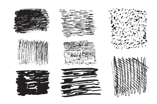 Hand drawn black strokes, textures, doodle set. Ideal for design elements.