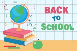 Back to school illustration with books and globe. vector