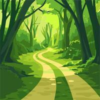 sunlit path through a green forest vector