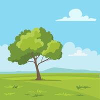tree in a wide, open meadow vector