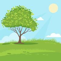 tree in a wide, open meadow vector