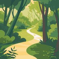 sunlit path through a green forest vector
