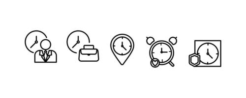 A set of 5 icons ,time business,working hours,work on time,punctuality,time location concept, isolated on white editable background. vector