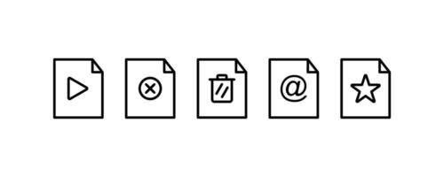 A set of line icons for file , remove file, delete file, email, favorite file. isolated on white editable background. vector