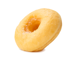 Side view of single brown cinnamon donut isolated with clipping path and shadow in file format png