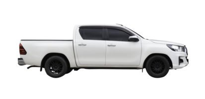 Side view of white pickup truck isolated with clipping path in file format png