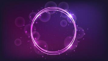 Neon round frame with shining effects and sparkles vector