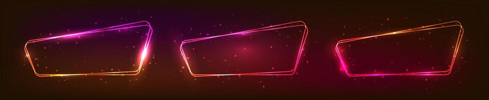 Neon double rounded frame with shining effects vector