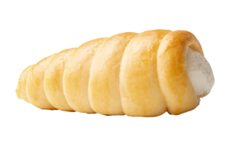 Side view of brown puff pastry cream horn isolated with clipping path in file format png