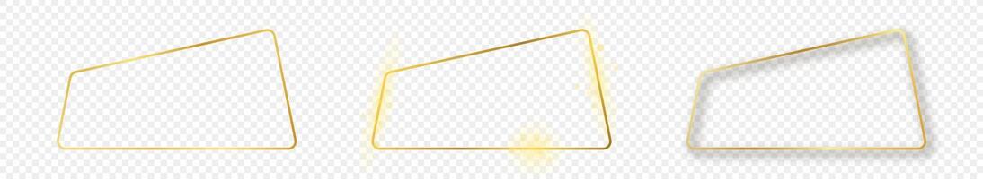Gold glowing rounded trapezoid shape frame vector