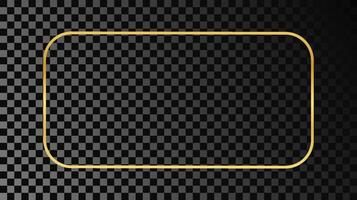 Gold glowing rounded rectangular frame isolated on dark background. Shiny frame with glowing effects. illustration. vector