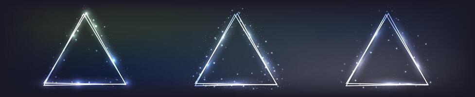 Neon double triangular frame with shining effects vector