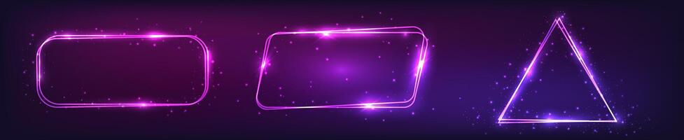 Set of three neon double frames with shining effects vector