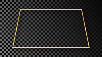 Gold glowing trapezoid shape frame with shadow isolated on dark background. Shiny frame with glowing effects. illustration. vector
