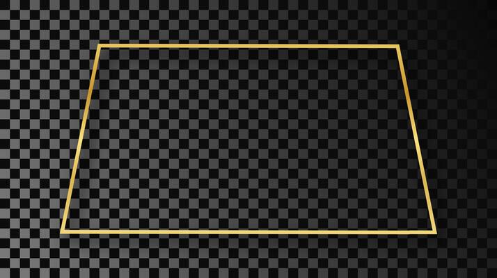 Gold glowing trapezoid shape frame with shadow isolated on dark background. Shiny frame with glowing effects. illustration.