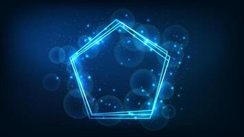 Neon frame in pentagon form with shining effects and sparkles vector