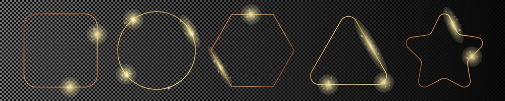 Gold glowing different geometric shape frame vector
