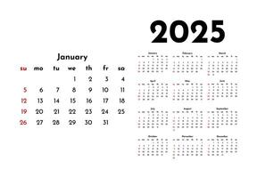 Calendar for 2025 isolated on a white background vector