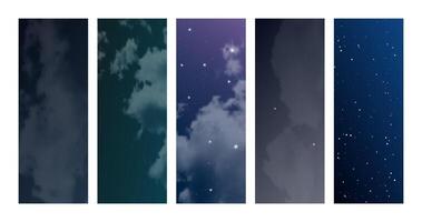 Night sky with clouds and many stars vector