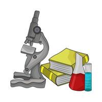 illustration of microscope with flask and book vector
