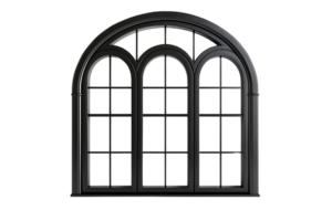 black arched window with a fanlight and multiple panes isolated on transparent background png