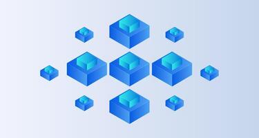 Isometric blockchain on technology on white background. Digital blocks connection vector