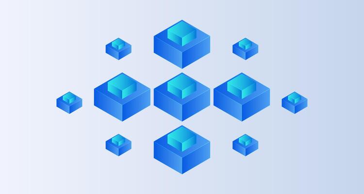 Isometric blockchain on technology on white background. Digital blocks connection